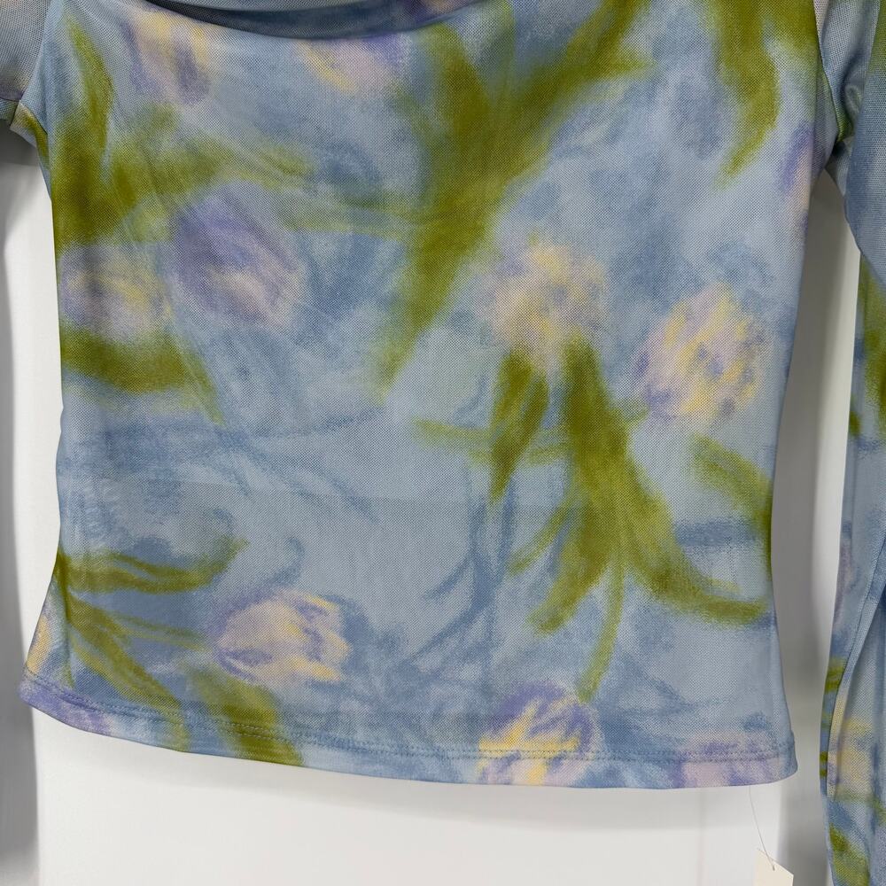 REFORMATION Elio Knit Top Floral Off The Shoulder Sheer Mesh Long Sleeve Blouse - Picture 7 of 10